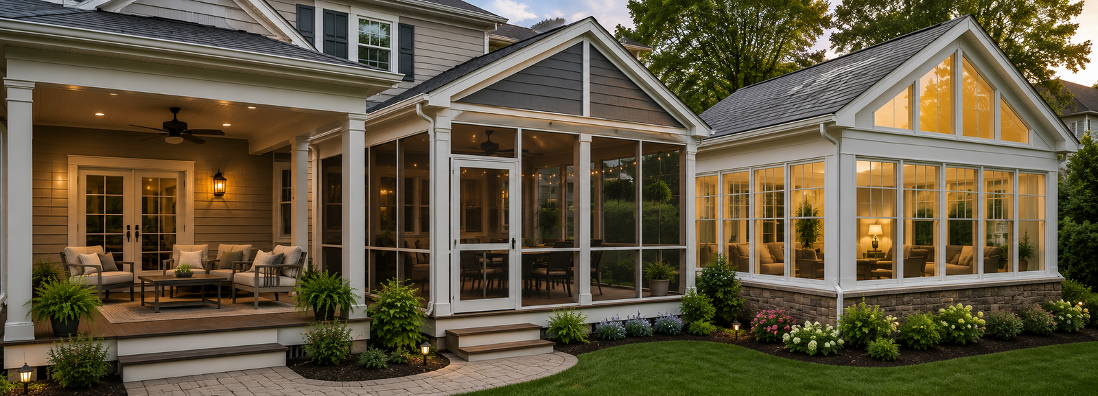 Covered porch vs screened porch vs sunroom comparison Montgomery County MD