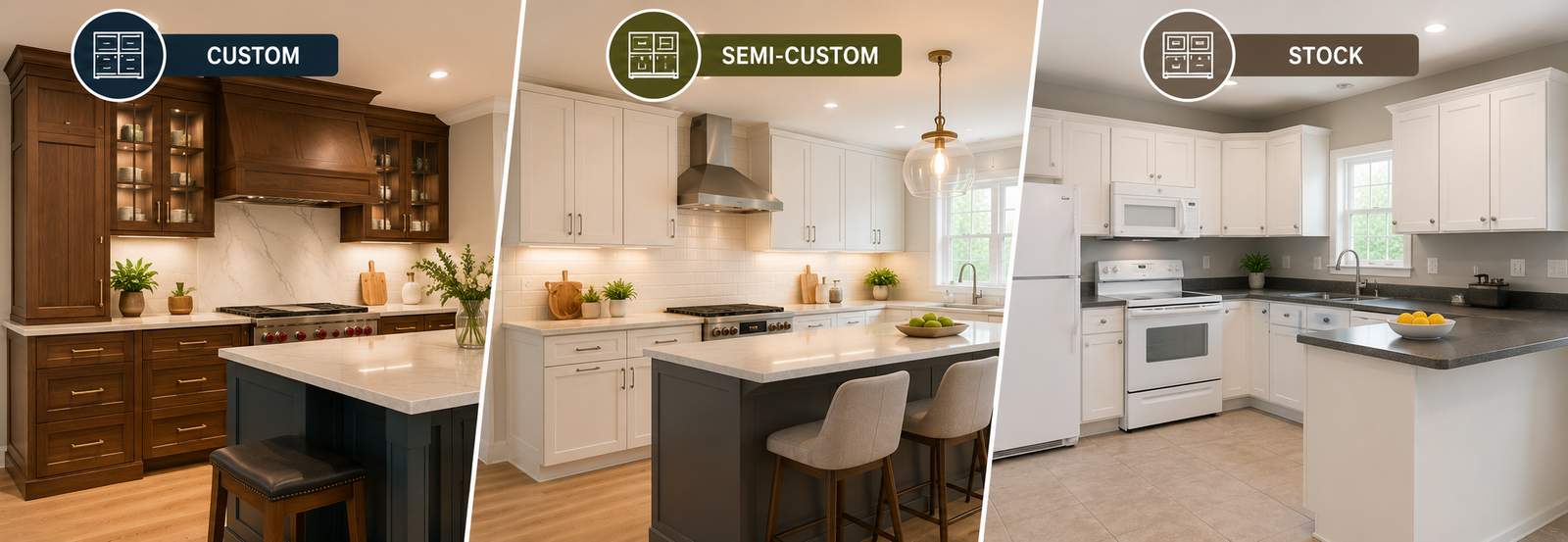 Custom vs semi-custom vs stock kitchen cabinets