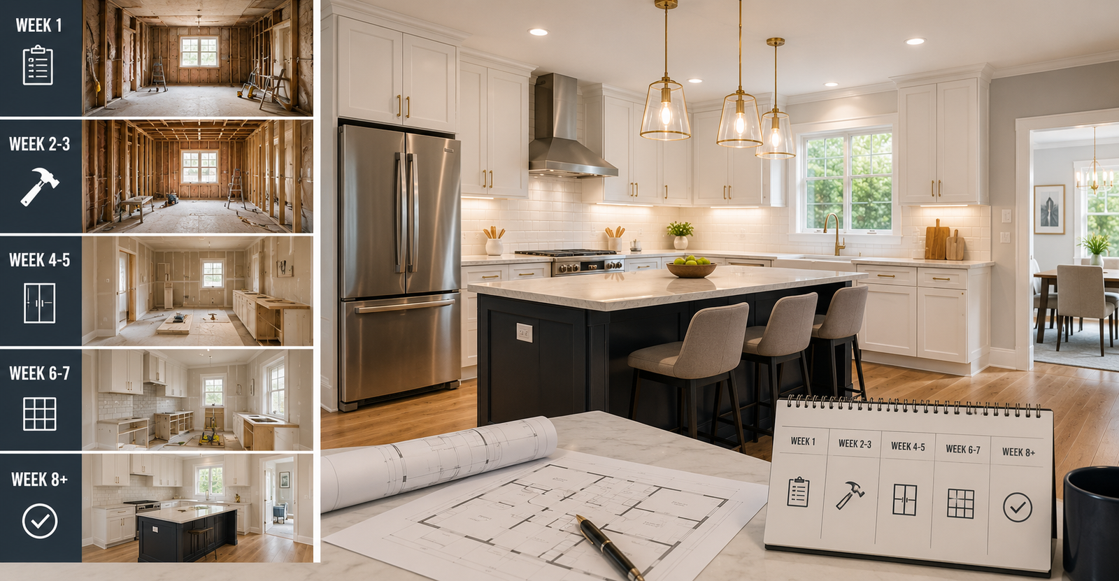 How long does a kitchen remodel take week by week timeline Maryland home renovation