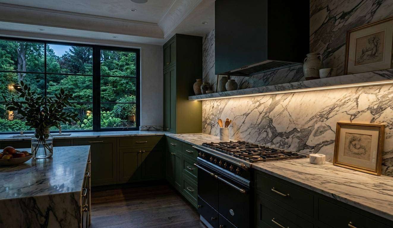 Luxury Kitchen Remodeling Dark Cabinets Marble Countertops Potomac MD | Cliffbrook Construction