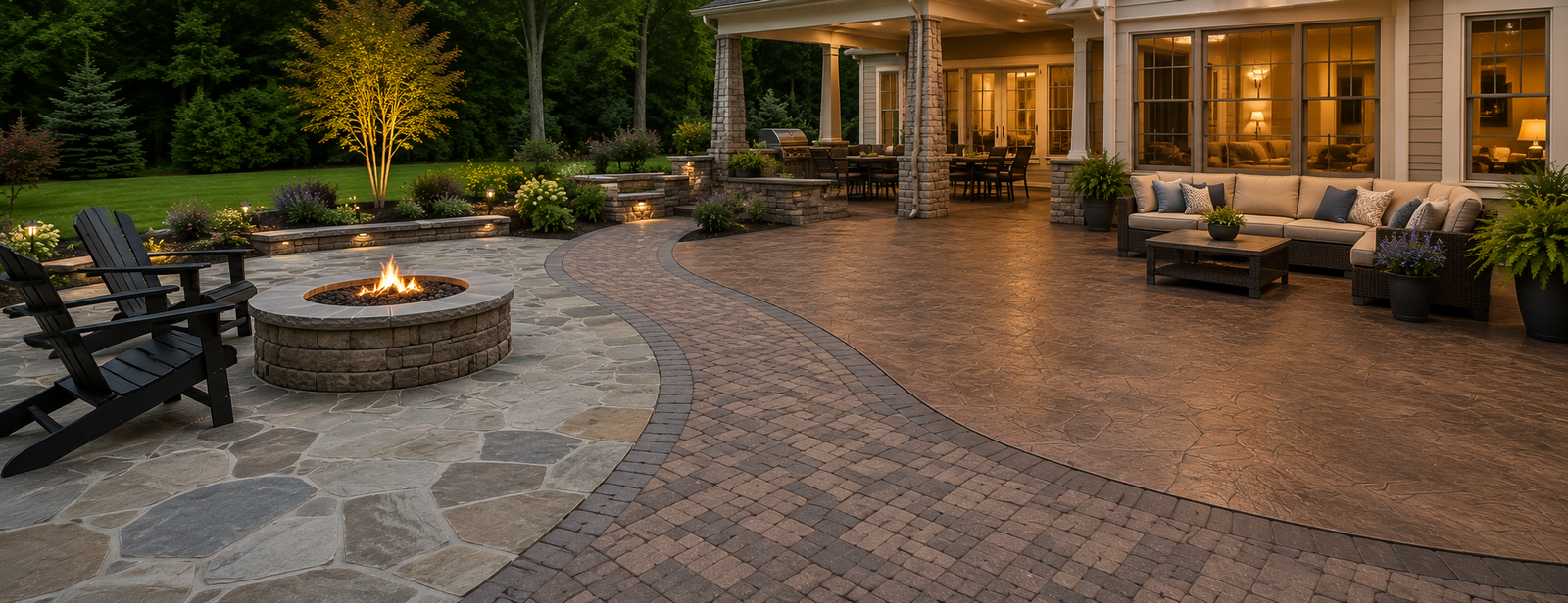 Paver patio vs stamped concrete vs flagstone patio materials Maryland