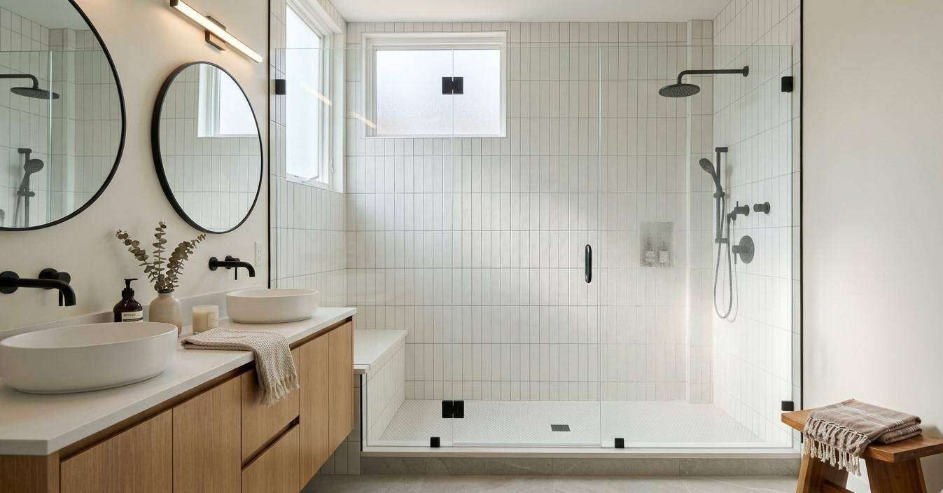 Premium Bathroom Remodel Walk-In Shower Double Vanity Germantown MD | Cliffbrook Construction