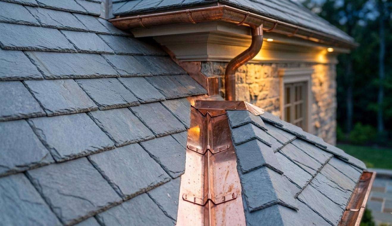 Slate Roof Copper Gutter Installation Specialty Roofing Montgomery County MD | Cliffbrook Construction